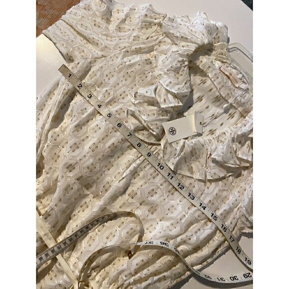 Tory Burch Jasmine Metallic Ruffle Dress 2 Piece with Slip size 2 Ivory & Gold - Picture 7 of 10